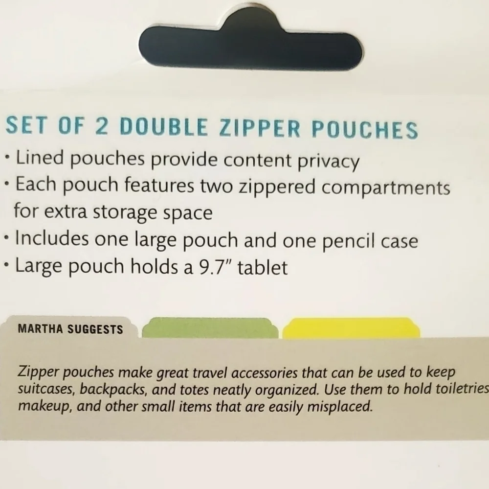 Martha Stewart Office Set 2 Navy Double Zipper Pouches